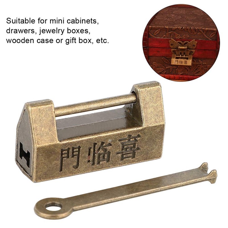 Vintage Chinese Style Copper Lock for Jewelry Box Horizontal Security