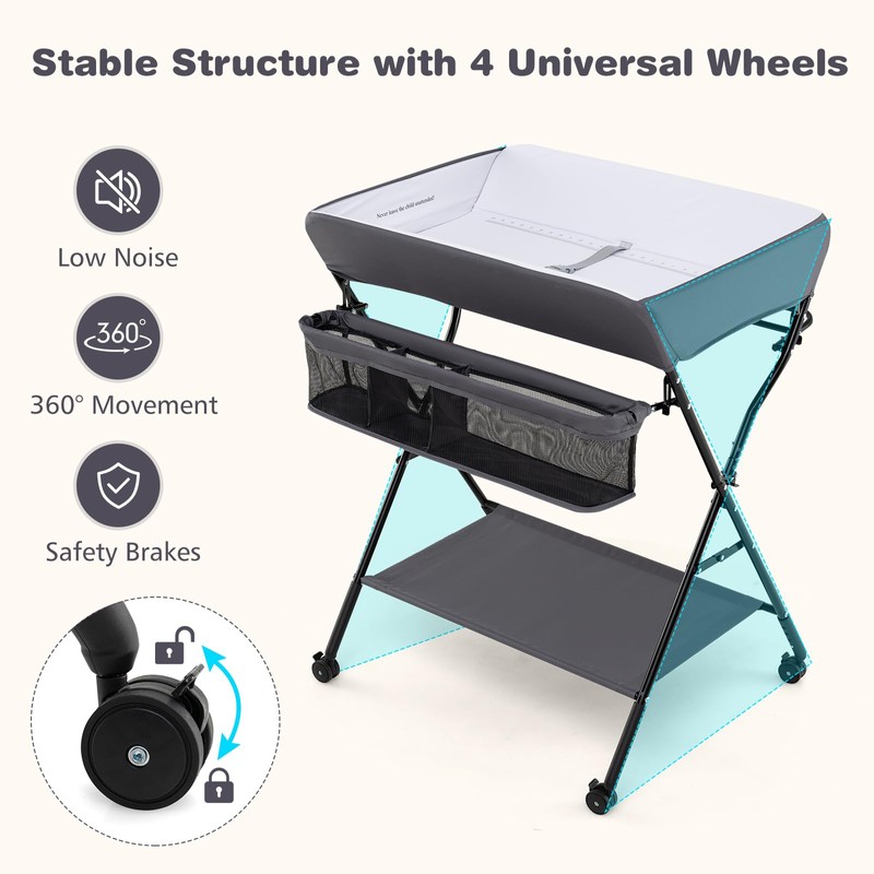 INFANS Baby Changing Table with Wheels, Portable Folding Diaper Station