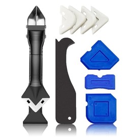 10 PCS Silicone Caulking Tools (Stainless Steel head) 5 in 1 Sealant Finishing Tool Grout Remove Scraper,Caulk Remover Glass Glue Angle Scraper for Bathroom Kitchen Floor,Window,Joint