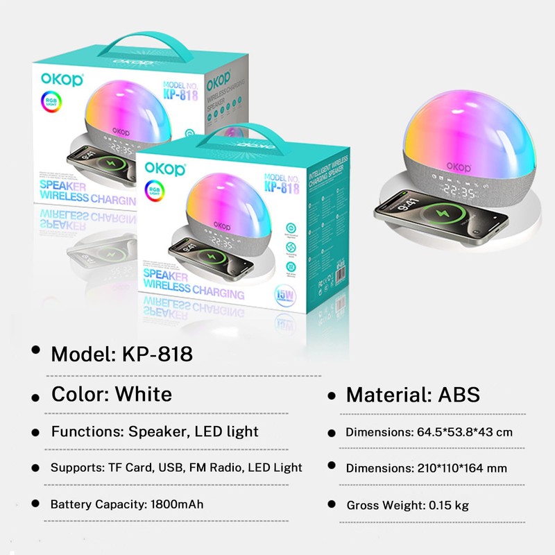 Strackvial Portable Bluetooth Speaker with 15W Wireless Charger, Dual Alarm