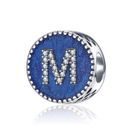 Hoobeads - Abalorio de plata de ley 925 con diseño de letra de la A a la Z, color azul