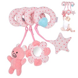 Ejoyous Juguetes colgantes para cochecito de bebé, juguetes de peluche para cuna y cochecito de recién nacido, juguete de espiral con sonajero de actividad para asiento de cochecito, cuna y cochecito
