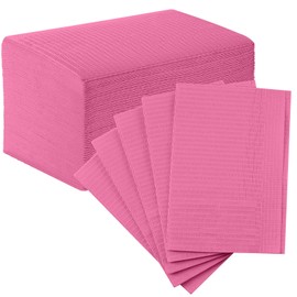 JMU Dental Bibs 50 Pack, 2-Ply Paper 1-Ply Film, Dental Bibs Disposable 13" x 18", Fuchsia
