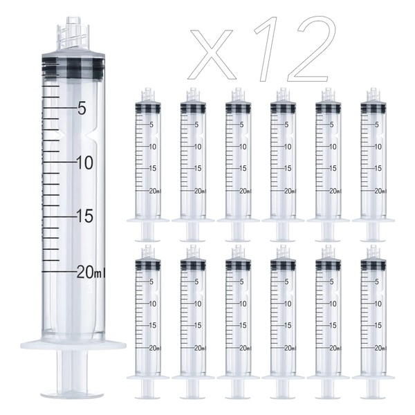 12 Pack 20ml Plastic Luer Lock Syringe, Measuring Syringe Individually