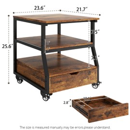 PUNCIA 23.6x21.7in Mini Fridge Stand with Large Capacity Storage Heavy Duty Fridge Cart with Drawers Mobile Beverage Refrigerator Table with Wheels Appliance Platform for Dorm Apartment Office Bedroom