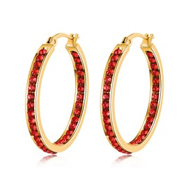 Catuni Gold Earrings for Women Large Rhinestone Hoop Cubic Zirconia Red and Gold Designer Statement Earrings