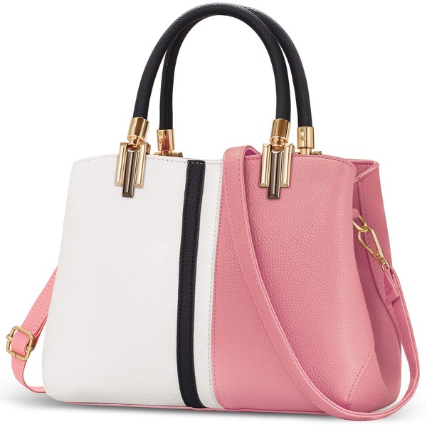 TIBES Top-Handle Handbag Stitching Purse for Women Girls Tote Satchel