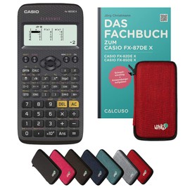 Casio fx-82DE X with Protective Case Red & Book (80 Pages, DIN A5) - Scientific Calculator - Smart Set