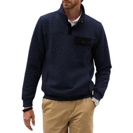 JMIERR Mens Quilted Sweatshirt Vintage Long Sleeve Outdoor Stand Collar 1/4 Button Pullover Sweatshirts Fall Fashion Clothing with Pocket, US 50(2XL), Blue