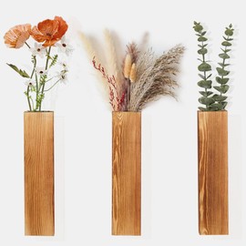 Cerkkapo Pack of 3 Wooden Wall Vases, Wall Planters Made of Wood, Hanging Planters Made of Wood, Wall Hanging Flower Vase Container for Dried Flowers and Artificial Green, Living Room, Bedroom, Home