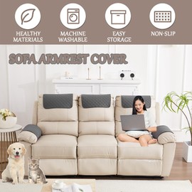 NNSMUN Sofa Armrest Cover, Headrest Cover for Recliner Chair Arm Cover, Armchair Slipcover with Pockets, Nonslip Quilted Furniture Protector for Pets Leather Sofa Couch (Dark Gray,2 Seater(4pcs))