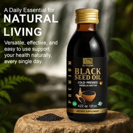 AL-TAQWA Black Seed Oil – Extra Virgin Nigella Sativa (Kalonji) Oil for Hair, Skin & Wellness – Cold-Pressed, Unrefined, Non-GMO, Vegan, Halal – 4.22oz (125ml) Amber Glass Bottle