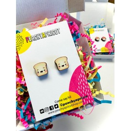 PeachyApricot Kawaii Toast Earrings Cute Bread Hypoallergenic Stud Food Earring Jewelry Gifts