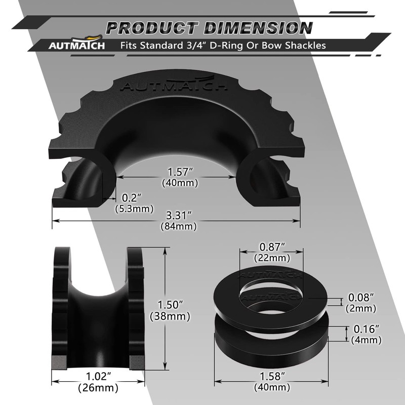 AUTMATCH D Ring Shackle Isolators Washers Kit - 2 Rubber