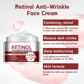 Retinol Anti-Wrinkle Face Cream for Women - Anti Aging Day & Night Moisturizer with Hyaluronic Acid, Firming Cream for Mature Skin, Deep Hydration for Dry Skin, Reduces Fine Lines & Wrinkles