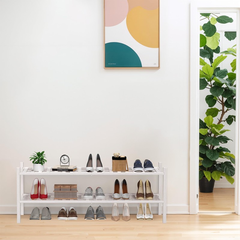 Haddockway Long 2 Tier Bamboo Shoe Rack Storage Organizer, Multifunctional