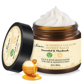 Beef Tallow for Skin, 2oz Tallow And Manuka Honey Balm, Unscented Tallow Face Moisturizer, Beef Tallow for Face, Organic Grass Fed Beef Tallow Balm, Whipped Beef Tallow Lotion Face Cream