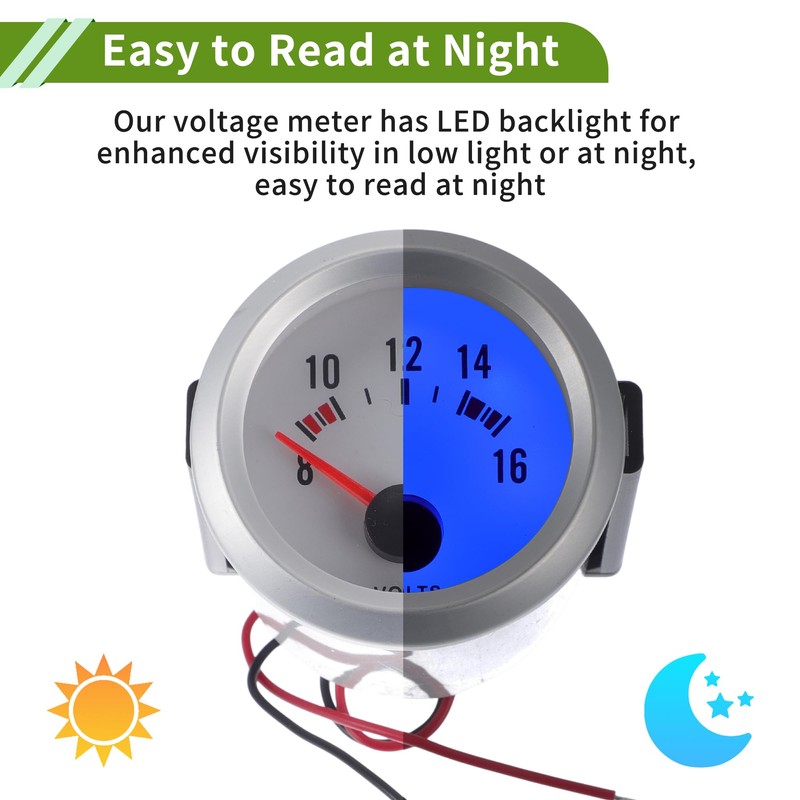 VekAuto 2" 52mm DC 12V Voltage Gauge Blue Light Analog