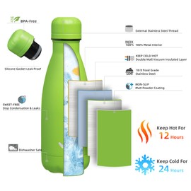 Konokyo - Botellas de agua aisladas, de acero inoxidable de doble pared de 12 onzas, frasco de metal para viajes deportivos, color verde