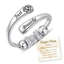 ACJFA Just Breathe Anxiety Rings for Women 925 Sterling Silver Adjustable Fidget Rings with Rotating Beads Anti-Anxiety Jewelry Gift