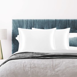 PiccoCasa Satin Pillowcases for Hair and Skin with Eye Mask and Scrunchie Soft Pillowcase 2 Pack Envelope Closure Silky Bed Pillow Covers Set for Sleeping White 50 x 65cm