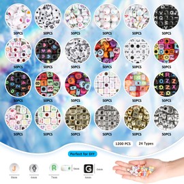 Pack of 1200 Letter Beads, DIY Craft Beads for Bracelets, Beads for Threading, A to Z, 0 to 9, Love Hearts, Smileys and Many Other Shapes, Beads Letters for Threading Bracelet Craft Set