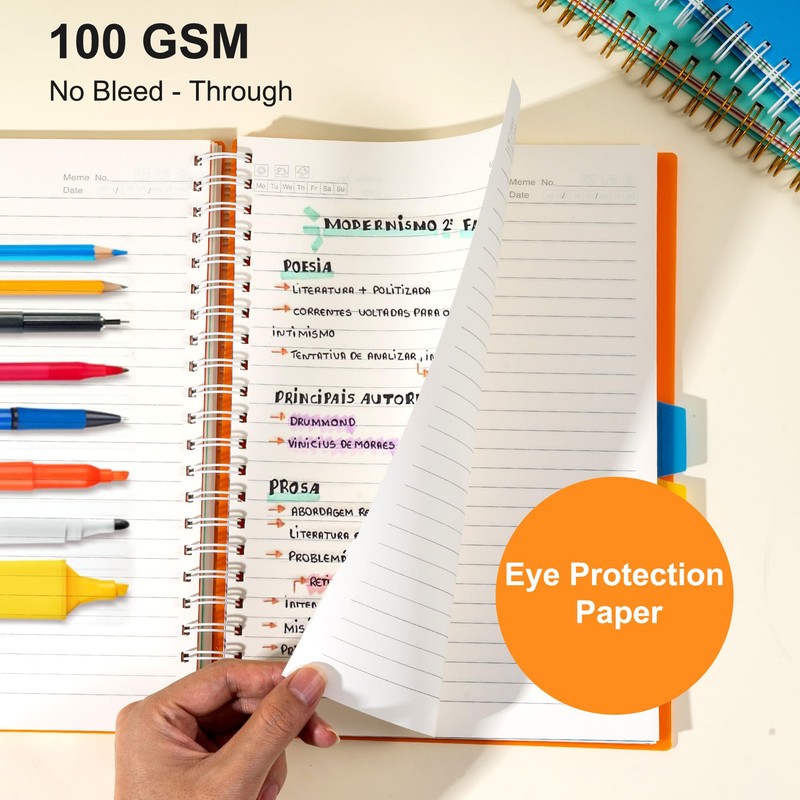 Yoment 5 Subject Notebook College Ruled Spiral Notebook 5x7 with