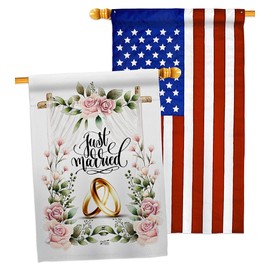 Wedding Rings House Flags Pack Celebration Marriage Bride Groom Mr Mrs Occasion Anniversary Party USA Applique Small Decorative Gift Yard Banner Double-Sided Made In 28 X 40