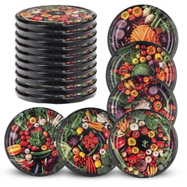 KADAX Screw Lids fi82mm Twist Off Lids Set Metal Replacement Lids for Mason Jars Lids with 6 Locking Teeth for Jars and Mason Jars (Colourful Vegetables, 10 Pieces)