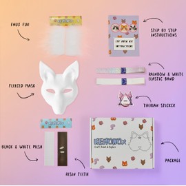 KemonoX Therian Canine Wolf Mask Kit - White Fleeced Wolf Mask Base with Faux Fur, Eye Mesh and Cat Like Fuzzy Fabric - Felted for You, Skip the Messy Work