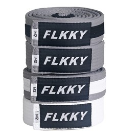 FLKKY BJJ Cinturón para niños y adultos, cinturón brasileño Jiu Jitsu con barra de manga para clasificación de rayas IBJJF aprobado por la competencia, Negro y gris, M1