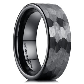 King Will 8mm Hammered Tungsten Rings for Men Women Black Brushed Engagement Mens Wedding Band Comfort Fit 9