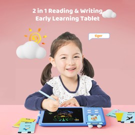 Talking Flash Cards Writing Tablet 2 in 1 Educational Child LCD Drawing Board Autism Sensory Speech Therapy Toddler Talking Flash Cards Drawing Tablet for Kids with 224 Sight Words Pink