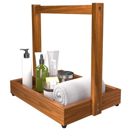 promitop Teak Organizer for Bathroom Kitchen - Use as Shower Caddy Towel Holder Toilet Paper Storage Fruit Basket Spice Rack with Non-Slip Base