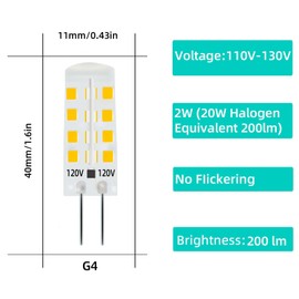 hekmazon G4 120V Led Light Bulb 2w 20w Halogen Equivalent 200lm Warm White 3000K Pack of 10