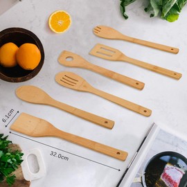 Bamboo Kitchen Aid Set, 6 Pieces, Spatula, Cooking Spoon, Kitchen Utensils, Kitchen Accessories, Wooden Cooking Spoon Set, 6