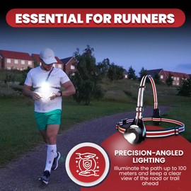 LUMEFIT Lauflicht mit Reflektoren, ideal zum Joggen und Laufen, mit 800 Lumen FrontTaschenlampe, 120° verstellbar, Laufgürtel mit rundum-Reflektoren, rotes Rücklicht, mit Akku (Rot - JR-0906)