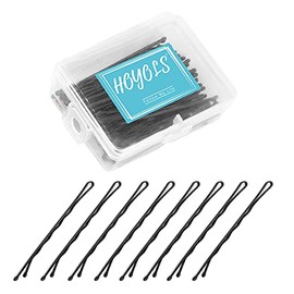 Hoyols Bobby Pins Black, Premium Metallic Hairpins, Secure Hold Wavy Slide Proof Hair Styling Pins Decorative Holder Open Bulk with Case 100 Count, 2 3/8 inch (Black)