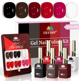 EBANKU 6 Pcs 15ML Red Gel Nail Polish Set- Dark Red Burgundy Gel Polish Same Color Same Bottle Soak Off Gel Polish Kit Nail Art Manicure Festival Gifts for Women (Dark Red White Black Brown)