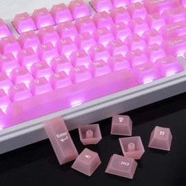 TYRIXKI Pink Clear Keycaps,123 Keys Shine Through Transparent Keycaps 75 Percent, PC Material Cherry Profile Custom Keycap for Cherry Gateron MX Swithes Mechanical Gaming Keyboards