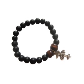 Apnaqualitymart Stylish Black Beaded Bracelet with Cross Charm & Wooden Beads, Adjustable Nylon Cord, Includes Complimentary Beaded Bracelet – Perfect for Women’s Spiritual & Everyday Fashion