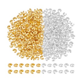 UNICRAFTALE 400Pcs 2 Colors Crimp Beads Knot Covers Half Round Open Crimp Beads Covers 3mm in Diameter Metal Crimps Bead Necklace Bead for DIY Bracelets Jewelry Makings