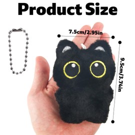 Tinoaly Cat Plush Keychain, 3.74x2.95in Black Cat Adorable Animal Plush Pendant Kawaii Keyring Charm Accessories Cute Kitty Lover Gifts for Handbags Backpacks Wallets