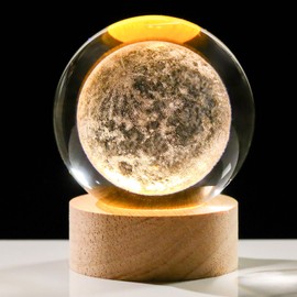 Movdyka 3D Crystal Moon Ball Space Decor Lamp Science Astronomy Gifts for Kids, Laser Engraved Moon Model Universe Night Light Gift Ideas for Mothers Day Christmas