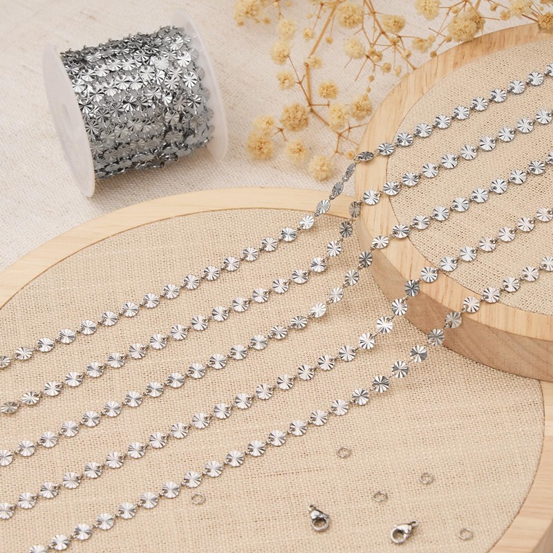 Kyutong 5 Meters Embossed Circle Chain for Jewelry Making Silver