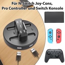 EXTSUD 6 in 1 Switch Controller Charging Station Pro Controller Charger with 4 Slots for Joy-Con and Type-C USB Port for Switch Console/Pro Controller/Type-C Devices Dock with LED Display