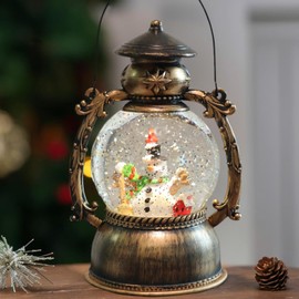 TERRALYX Christmas Snow Globe with Music，Snow Globes with USB Cable Operated Snow Globe Lantern,Water Swirling and Glittering Snow Lantern 10.5" for Christmas Decorations Indoor (Snowman)