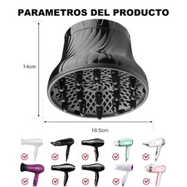 Difusor para Cabello Rizado, Cabello Cubierta para Secador de Pelo de Silicona, Difusor Universal para Secadores de Pelo y Rizadores, para la Mayoría de Difusores de Rizos para Secador de Pelo. (Negro)