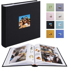 1DOT2 Photo Album with Writing Space 50 Pages 4x6 Photos Hold 200 or 5x7 Pictures Hold 100, Linen Cover Small Photo Book Albums with Memo for Anniversary Wedding Baby (Black)