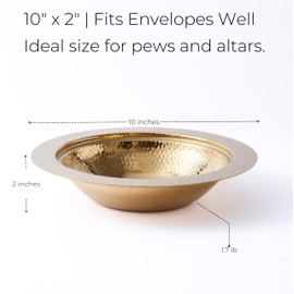 Xylarnoveth 10 Inch Offering Plates for Church – Hammered Stainless Steel Gold Tithes and Donations Bowl, Round Communion Collection Plate for Sunday Worship and Religious Services